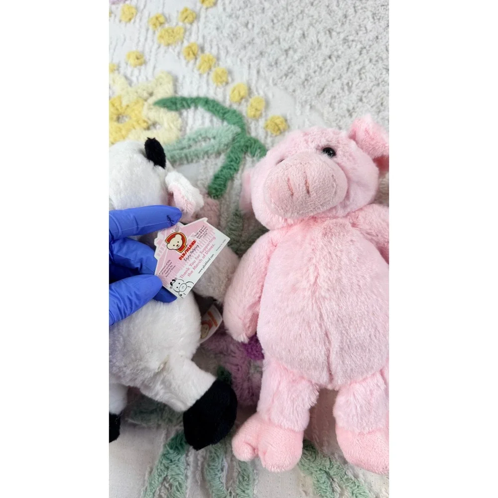 Plushland March of Dimes Bean Bag Plush Set Pink Pig White Cow Farm Animals 8